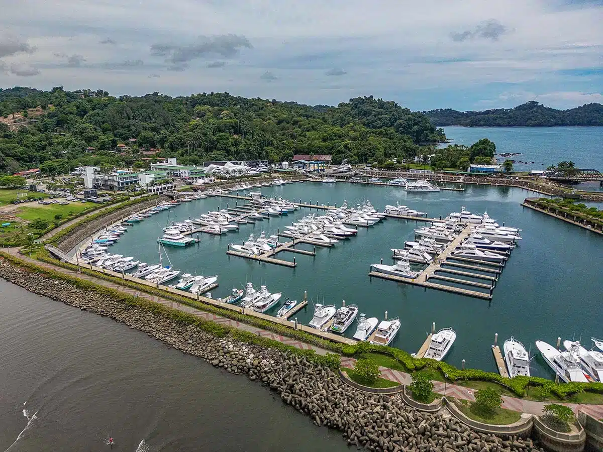 marina pez vela sport fishing Bertram 31 sport fishing boat cockpit and shaded seating, Quepos Costa Rica